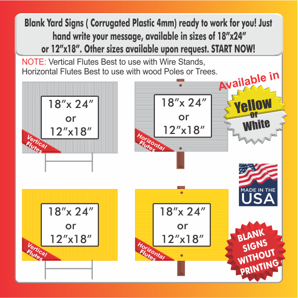 YELLOW Corrugated Plastic 12" x 18" 4mm Coroplast School signs blank Lot OF 5 