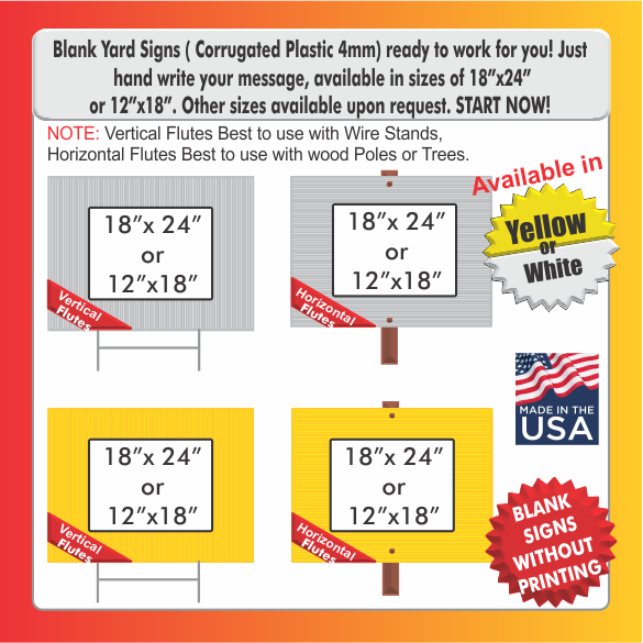 YELLOW BLANK YARD SIGNS 18" X 12"