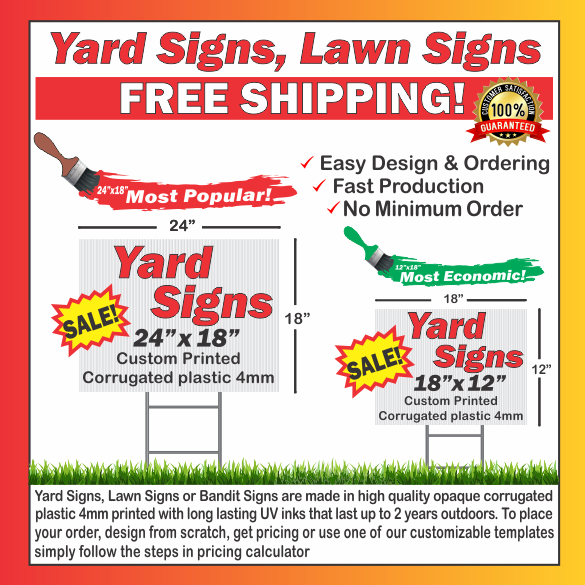 18/" x 24/" 10 YARD SIGN DOUBLE SIDE PRINT FULL COLOR