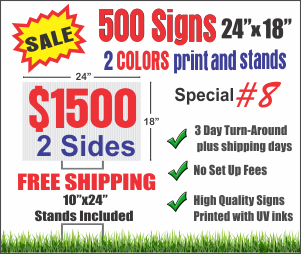 24" x 24" Full Color Yard Signs Printed 2 Sided Free Design Free Shipping 10x